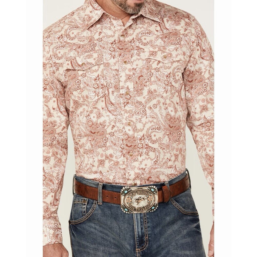 Wrangler Men’s Retro Paisley Print Long Sleeve Western Snap Shirt Large